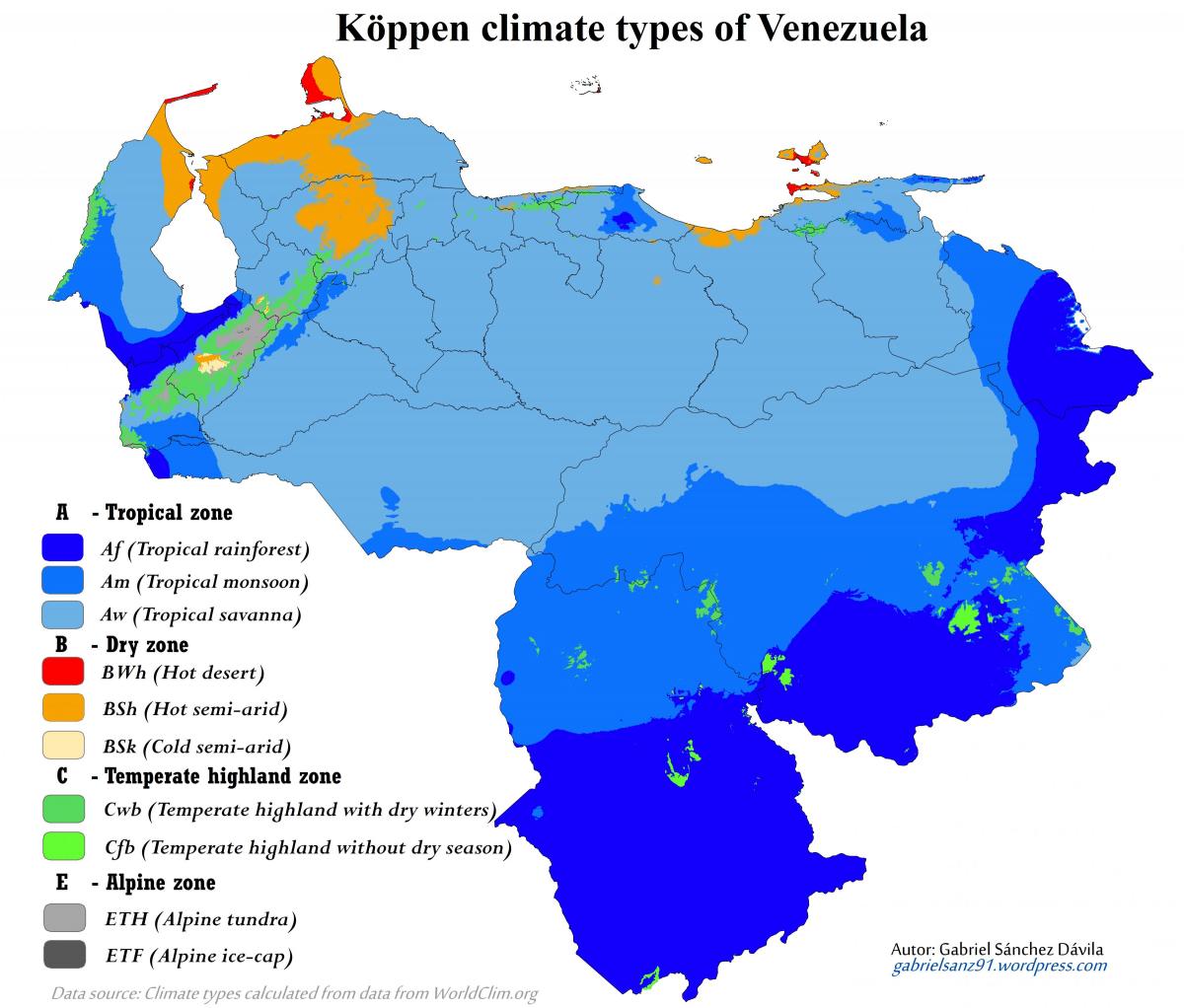 地図のベネズエラの気候