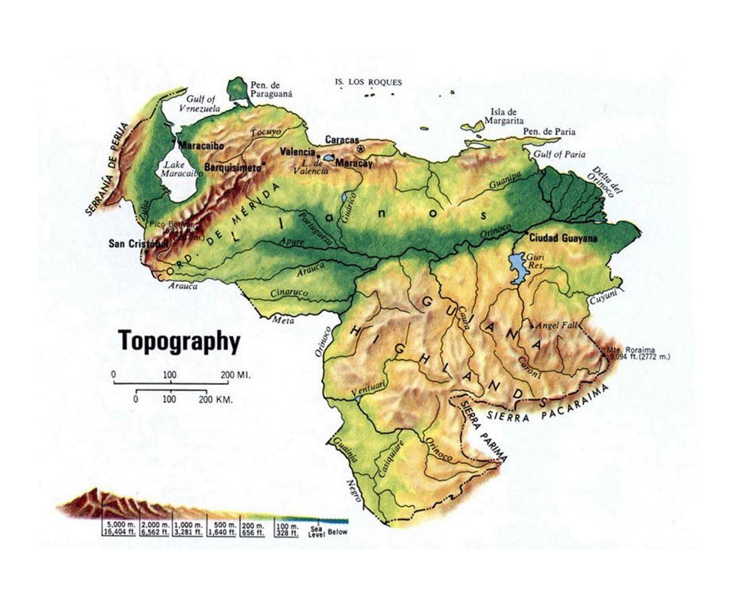 地図のベネズエラ地形